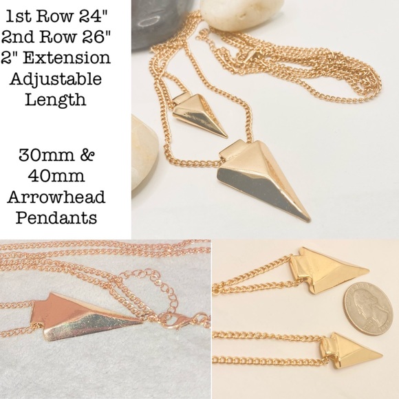 3-$10 Two Row Chain Double Arrowhead Pendant Necklace - Picture 2 of 2